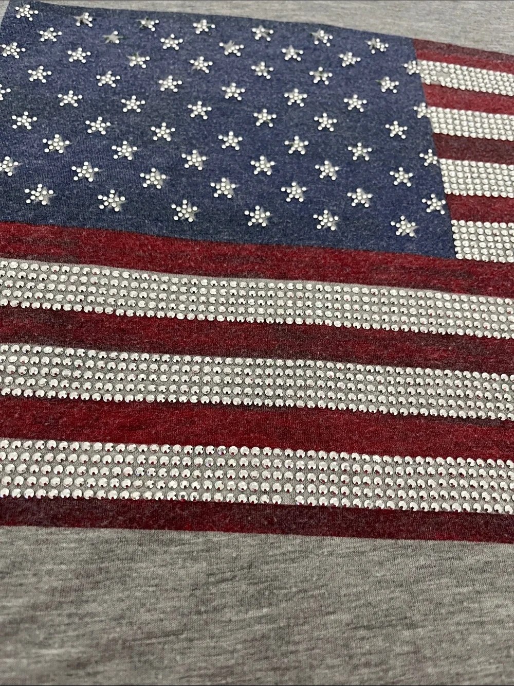 Forever 21 Gray Short Sleeve Tee with Rhinestone American Flag
